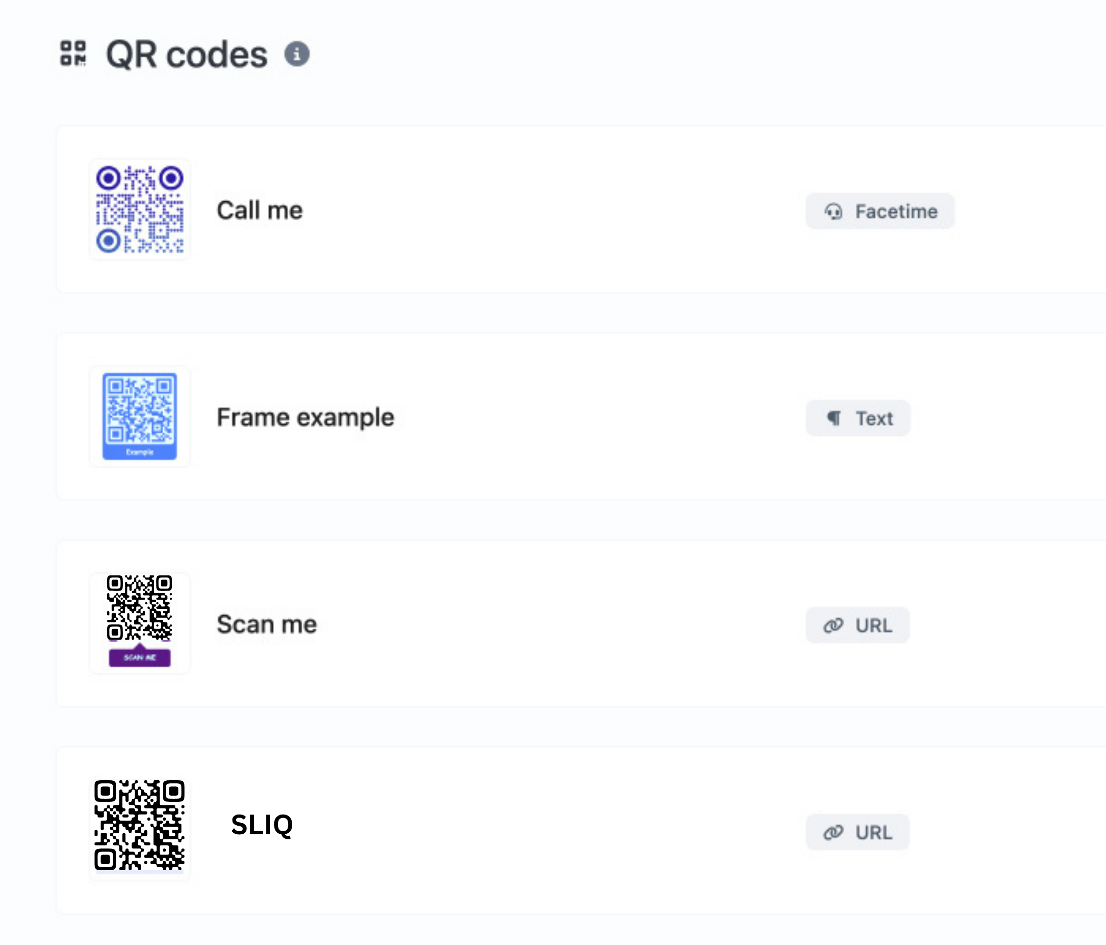 Screenshot of the app QR code system page